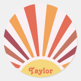 Retro Sunset Sun Rays Personalisierter Name Runder Aufkleber