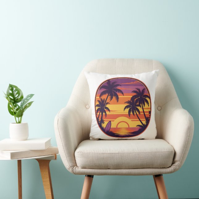 Retro Sunset & Surf Vibes Kissen (Stuhl )