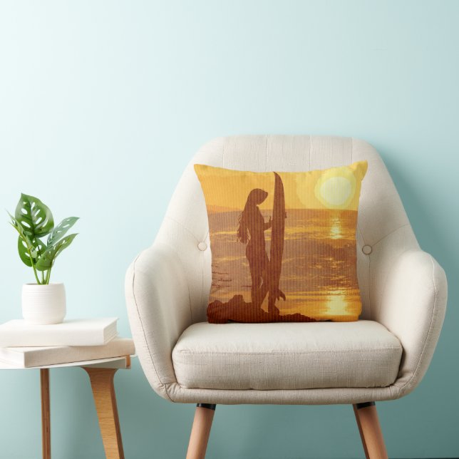 Retro Sunset Surfer Girl Kissen (Stuhl )