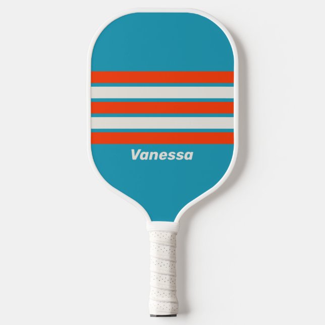 Retro Sunset Tide Rush Across Striping mit Name Pickleball Schläger (Vorderseite)
