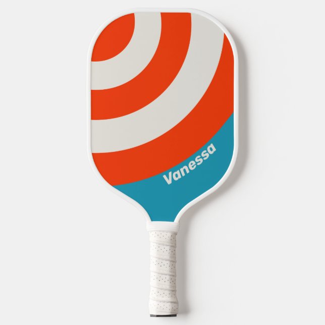Retro Sunset Tide Rush Circle Streifen mit Namen Pickleball Schläger (Vorderseite)
