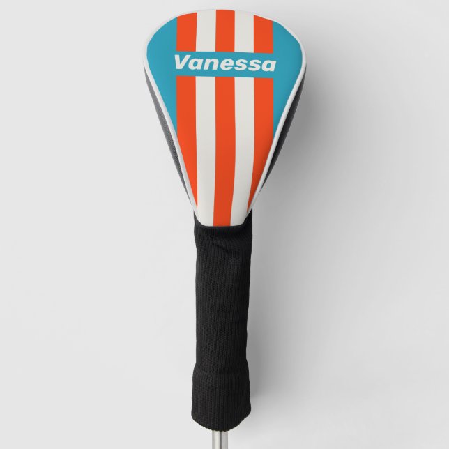 Retro Sunset Tide Rush Pin Stripes with Name Golf Headcover (Vorderseite)