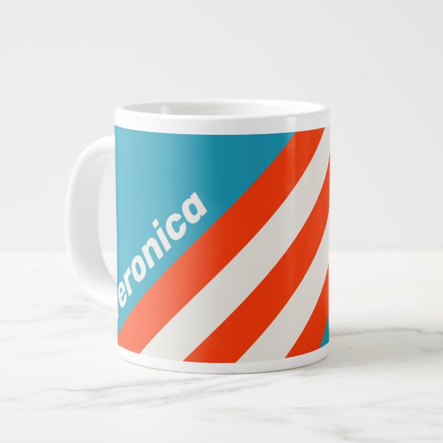Retro Sunset Tide Rush Stripes with Name Jumbo-Tasse (Vorderseite Links)