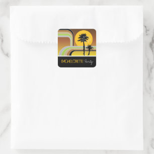 Retro Sunset Tropical Holiday Junggeselinnen-Absch Quadratischer Aufkleber