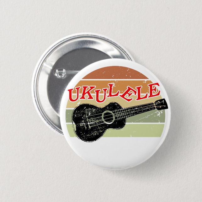 Retro Sunset Ukulele gestört Zeichnend Button (Vorne & Hinten)