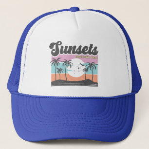 Retro Sunset und Palm Tree Truckerkappe