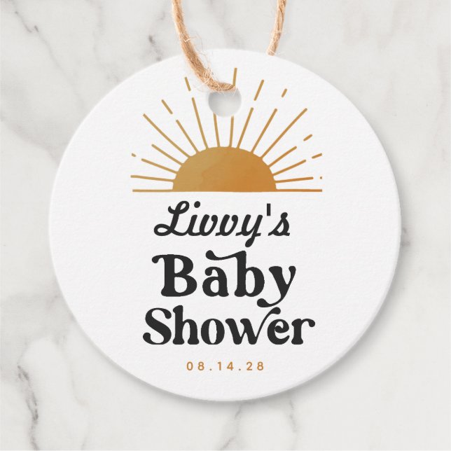 Retro Sunshine Baby Dusche Geschenkanhänger (Vorderseite)