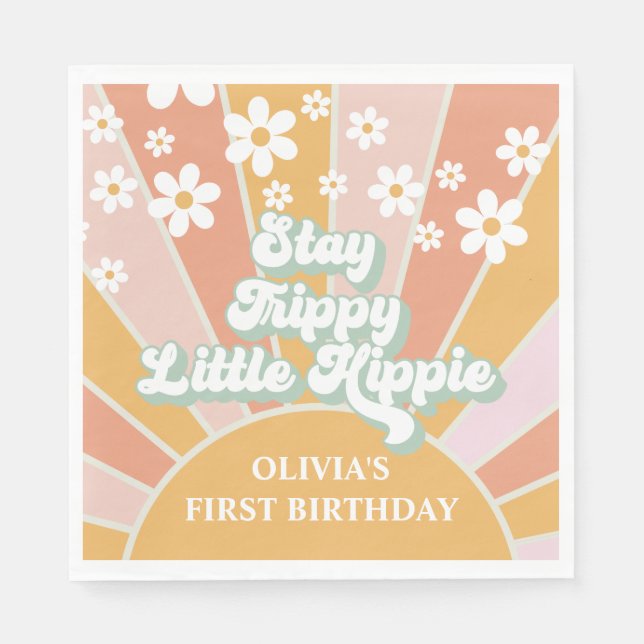 Retro Sunshine Bleibe Trippy Little Hippie floral Serviette (Vorderseite)