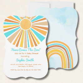 Retro Sunshine Boho Regenbogen, hier kommt der Soh Einladung