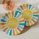 Retro Sunshine Boy Baby Dusche Pappteller<br><div class="desc">In einem Retro-Sonnenscheindesign verziert,  verbindet diese Party-Platte nostalgische Ästhetik mit zeitgenössischer Funktionalität. Das Motiv ist eine atemberaubende Palette von gelben,  blauen,  orangen und terracotta-Tönen,  die eine warme und einladende Atmosphäre direkt vor der Fledermaus schaffen.</div>