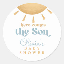 Retro Sunshine Boy Baby Shower Runder Aufkleber