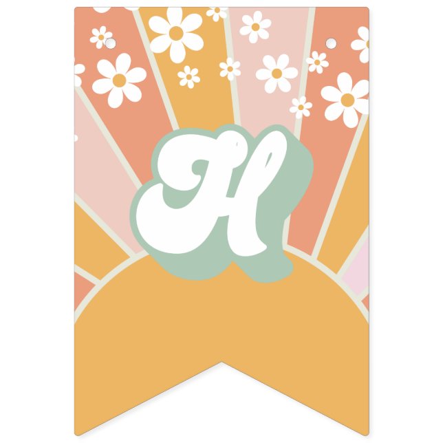 Retro Sunshine daisine boho Blumengebirgsbanner Wimpelkette (Zweite Fahne)