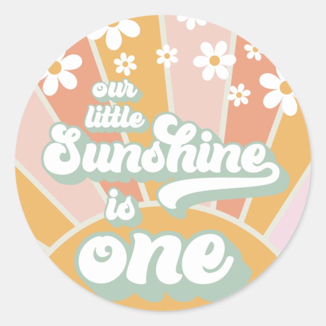 Retro Sunshine daisy boho florale ersten Geburtsta Runder Aufkleber (Vorderseite)