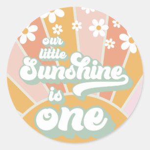Retro Sunshine daisy boho florale ersten Geburtsta Runder Aufkleber