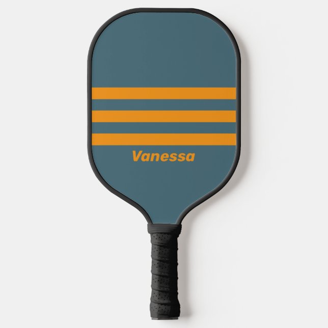 Retro Sunshine dreimal über Streifen mit Namen Pickleball Schläger (Vorderseite)
