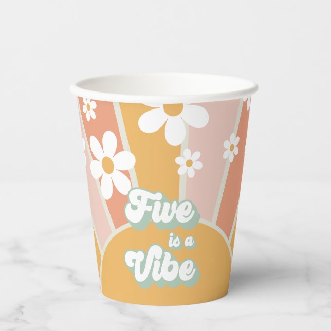 Retro Sunshine Five ist ein Vibe Birthday Paper Cu Pappbecher (Vorderseite)