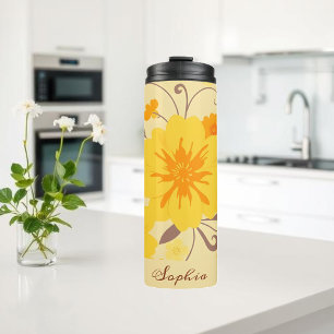 Retro Sunshine Floral Muster Gelbe Blumen Thermosbecher