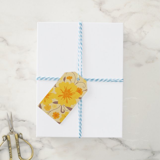 Retro Sunshine Floral Yellow Flowers- Geschenkanhänger (Mit Garn)