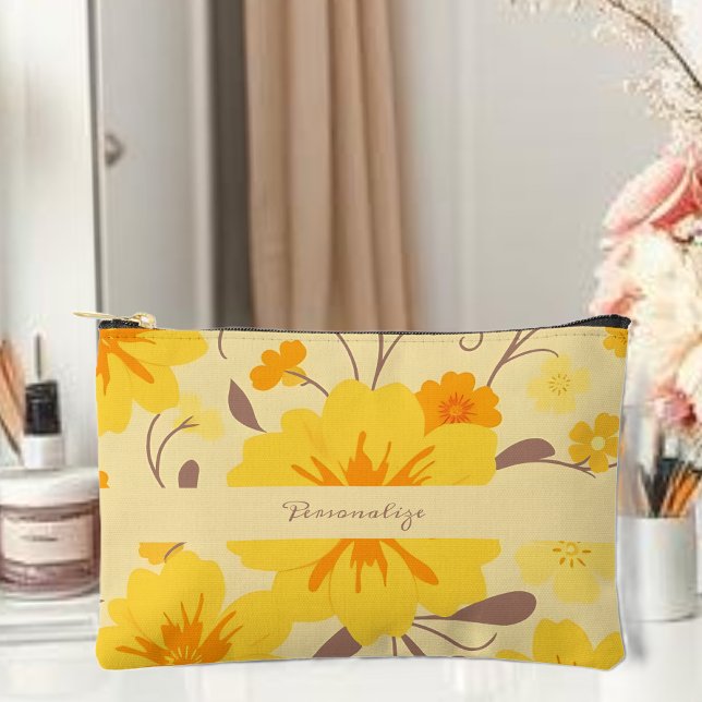 Retro Sunshine Floral Yellow Flowers Zubehörtasche (Retro Sunshine Floral-Yellow Flowers Personalize Accessory Pouch )