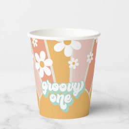 Retro Sunshine Groovy One Daisy Birthday Paper Cup Pappbecher