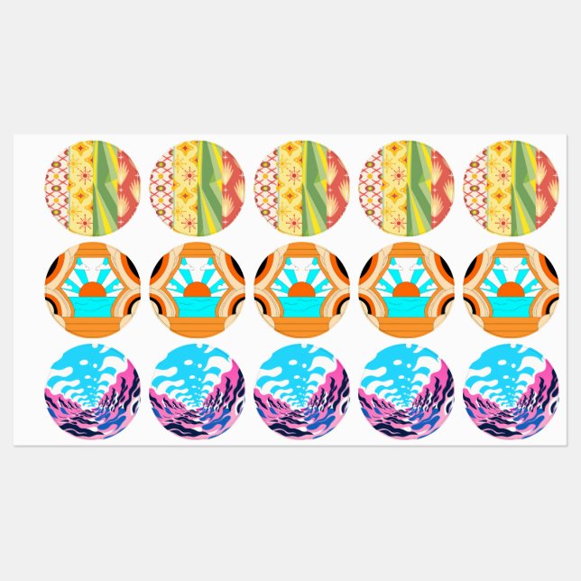 Retro Sunshine Patterns – Bold Colorful  Etiketten (Blatt)