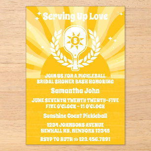 Retro Sunshine Pickleball Brautparty Acryleinladungen