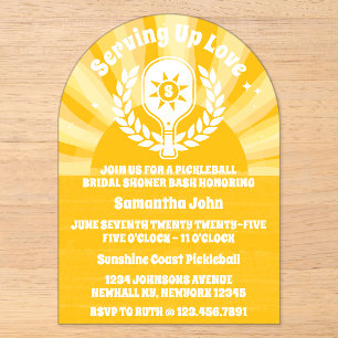 Retro Sunshine Pickleball Brautparty Acryleinladungen