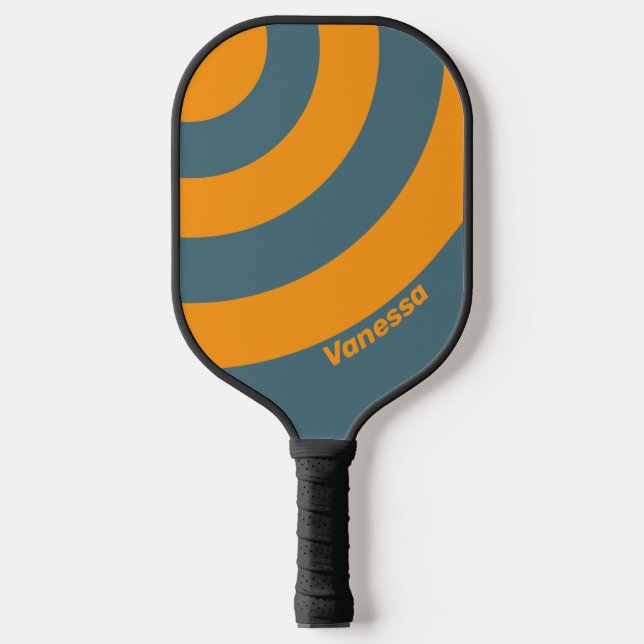 Retro Sunshine Three Circle Strip mit Name Pickleball Schläger (Vorderseite)