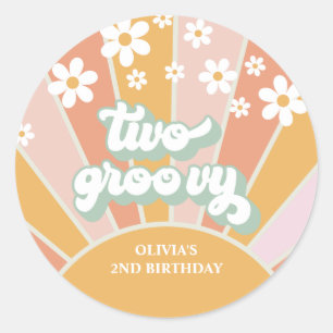 Retro Sunshine Two Groovy Daisy Birthday Runder Aufkleber