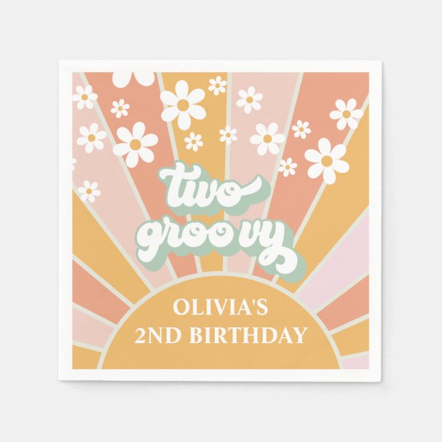 Retro Sunshine Two Groovy Daisy Birthday Serviette (Vorderseite)