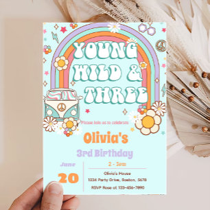 Retro Super Rainbow 3e Invitation anniversaire
