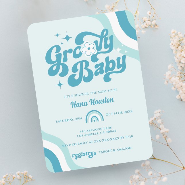 Retro Super Wavy Baby Boy Shower Invitation (Créateur téléchargé)