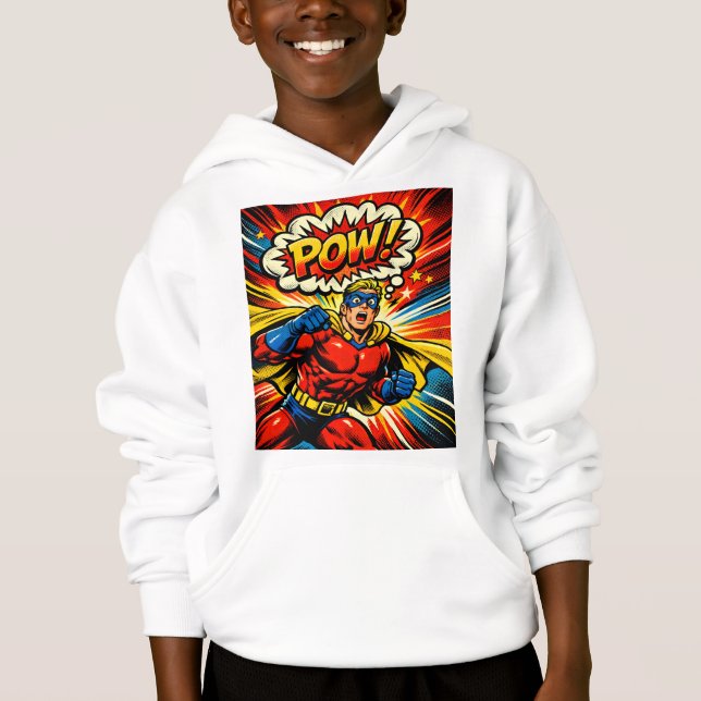 Retro-Superheld POW! Comic-Book-Pop-Art Hoodie (Vorderseite)