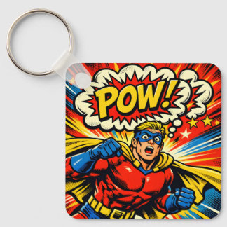 Retro-Superheld POW! Comic-Book-Pop-Art Schlüsselanhänger