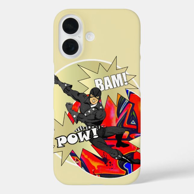 Retro-Superheld-Zeichen iPhone 16 Hülle (Rückseite)