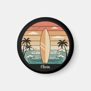 Retro-Surf-Feeling - Surfbrett und Wellen Magnet