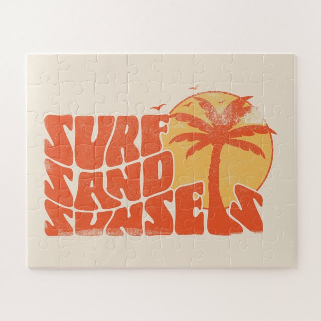 Retro Surf Sand Sunsets Palm Tree Beach Vibes (Horizontal)