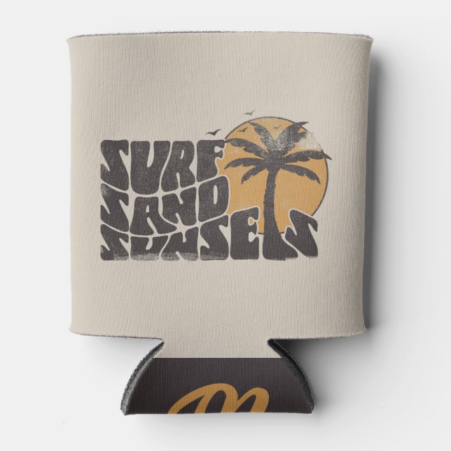 Retro Surf Sand Sunsets Palm Tree Beach Vibes Dosenkühler (Vorderseite)