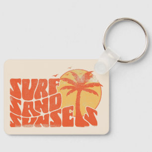 Retro Surf Sand Sunsets Palm Tree Beach Vibes Schlüsselanhänger