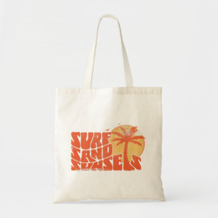 Retro Surf Sand Sunsets Palm Tree Beach Vibes Tragetasche
