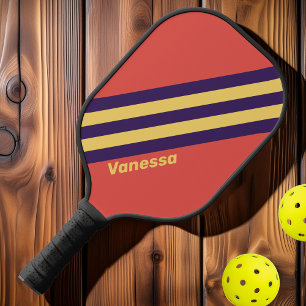 Retro Surf Sonnenuntergang Streifen mit Namen Pickleball Schläger