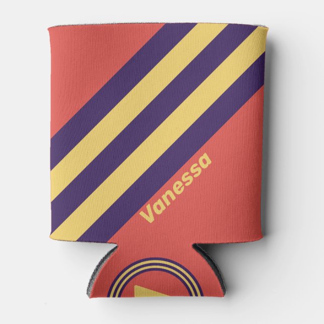 Retro Surf Sunset Stripes with Name Dosenkühler (Vorderseite)