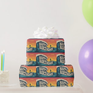 Retro-Surf-Thema "Happy Birthday"-Illustration Geschenkpapier