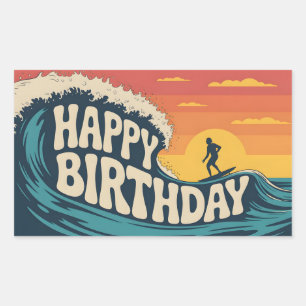 Retro-Surf-Thema "Happy Birthday"-Illustration Rechteckiger Aufkleber