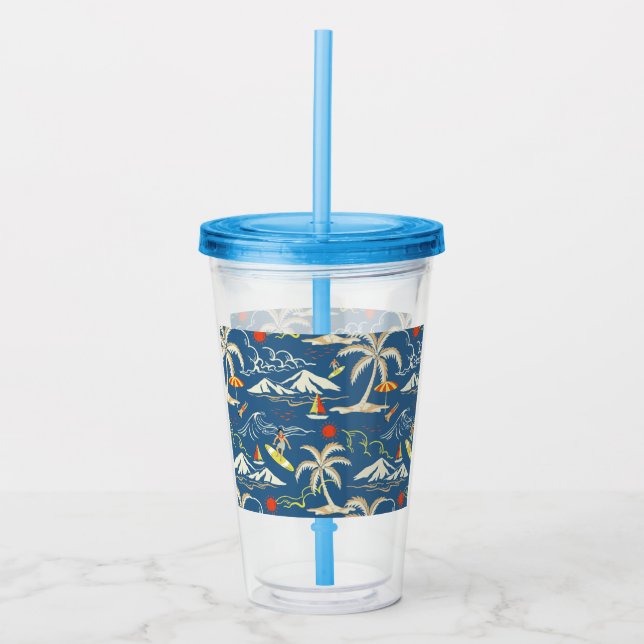 Retro Surf Tropical Pattern Acryltrinkbecher (Vorderseite)