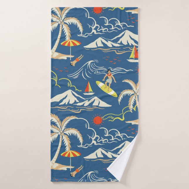 Retro Surf Tropical Pattern Badehandtuch (Badehandtuch)