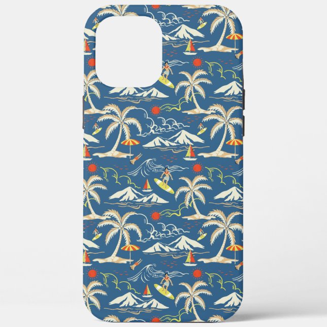 Retro Surf Tropical Pattern Case-Mate iPhone Hülle (Rückseite)