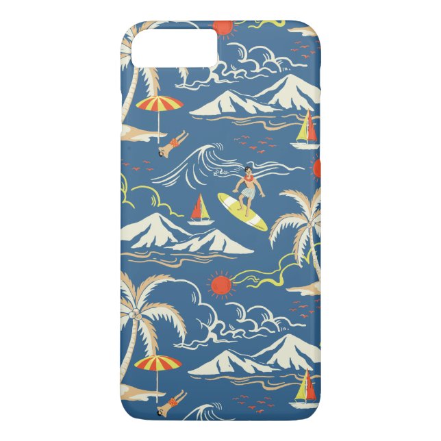 Retro Surf Tropical Pattern Case-Mate iPhone Hülle (Rückseite)