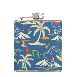 Retro Surf Tropical Pattern Flachmann