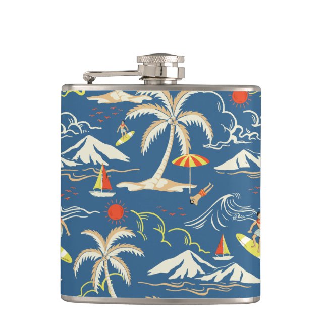 Retro Surf Tropical Pattern Flachmann (Vorderseite)